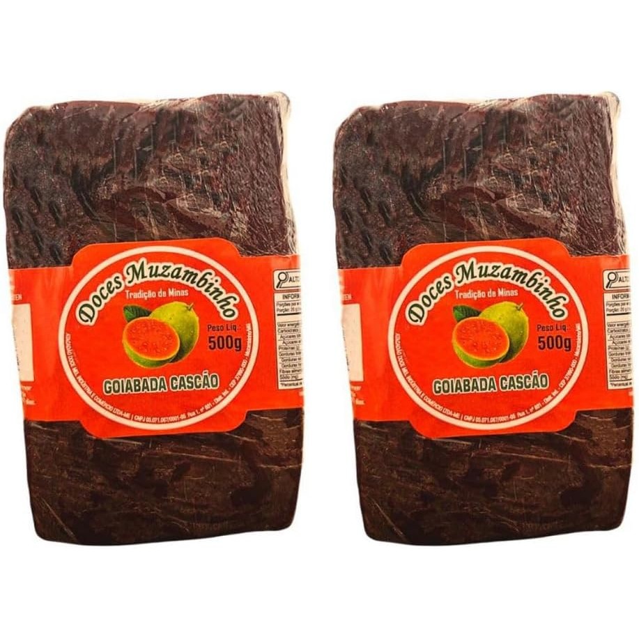 Kit com 2 Goiabada Cascão Artesanal 500g cada - Doces Muzambinho - Total: 1kg - Doce de Goiaba