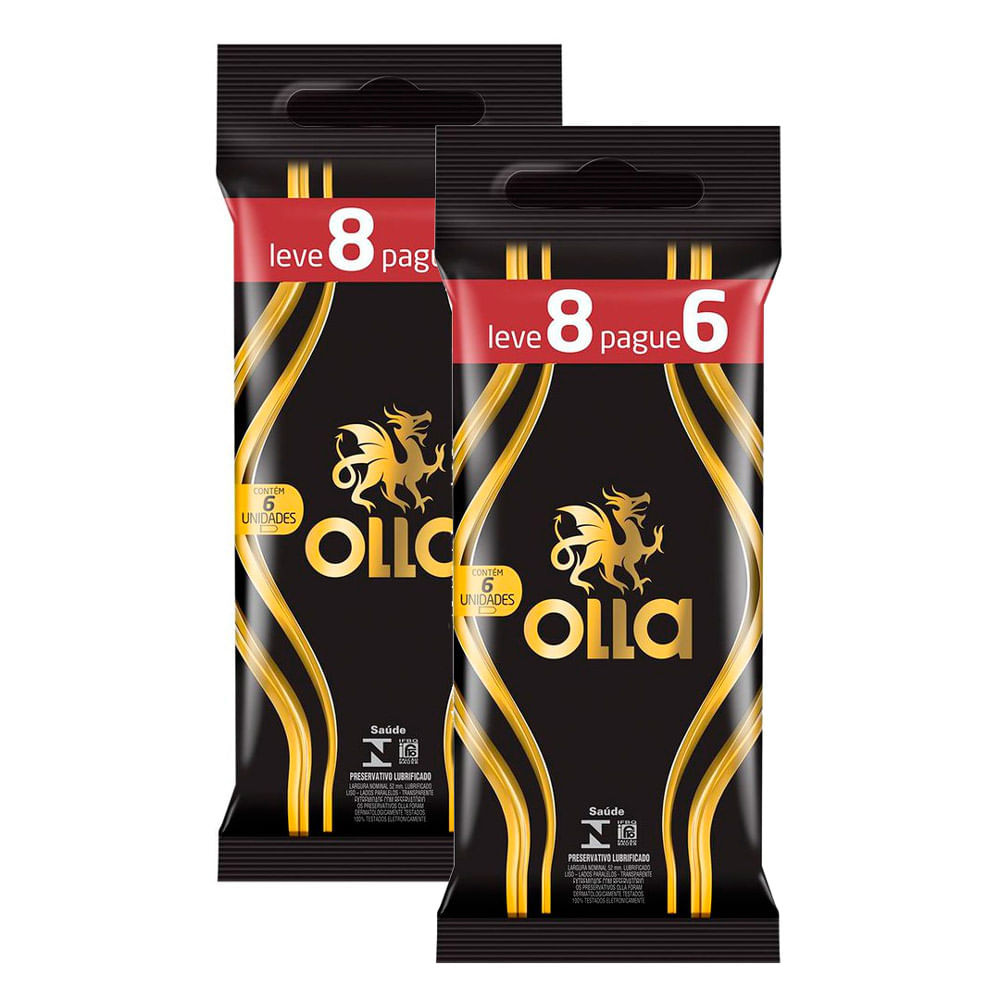 Kit 2 Preservativo Olla Lubrificado Leve 8 Pague 6 Unidades - Health