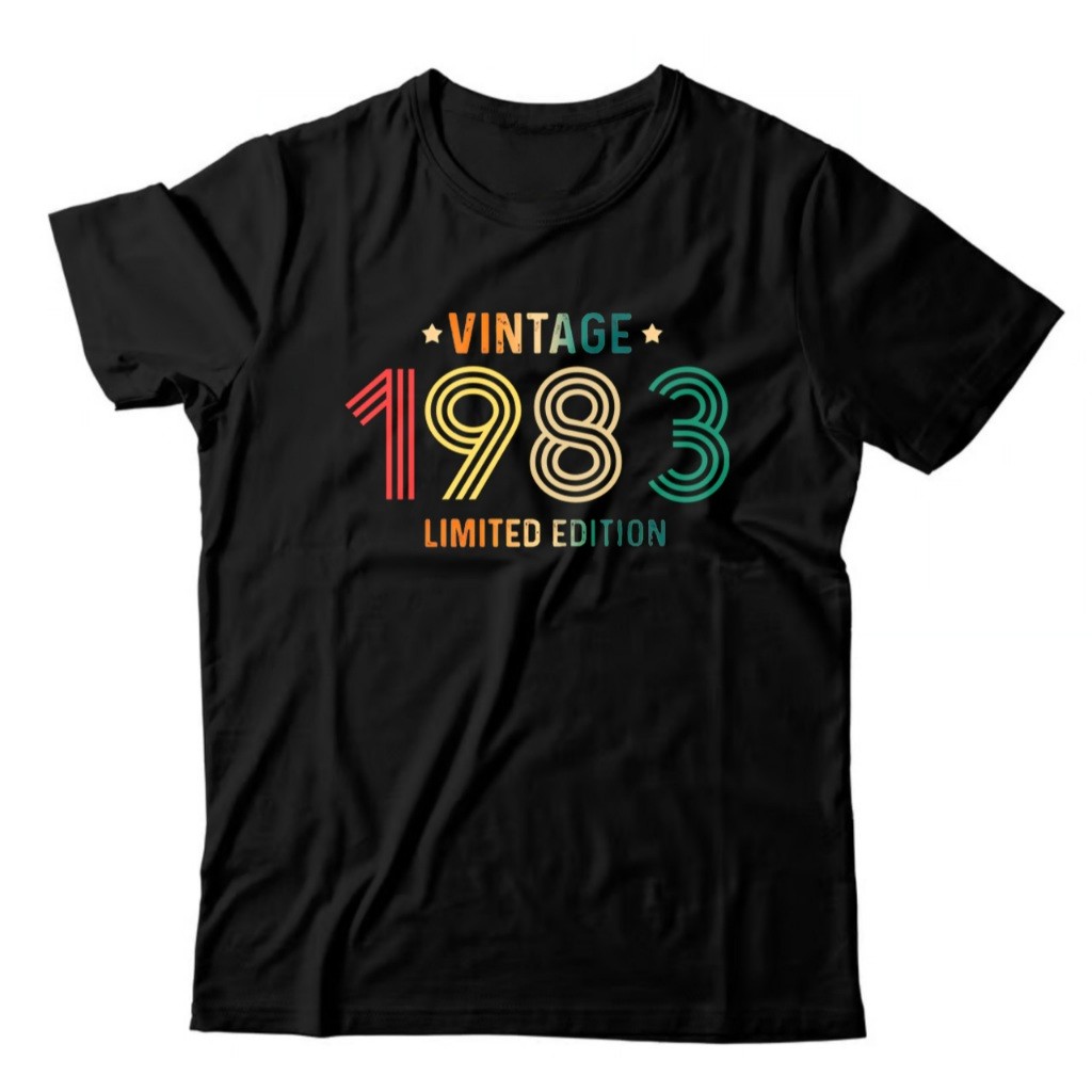 [Camiseta Premium em Algodão Puro]SISI Camiseta Masculina Feminina  Preta Algodão Básica Casual Vintage 1983 Estampada