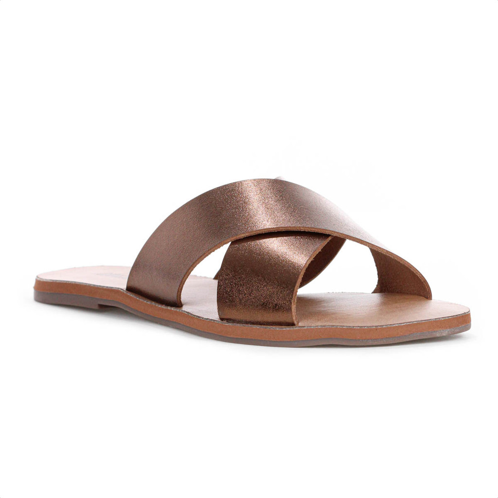 Rasteira Anacapri Couro Tiras Cruzadas Bronze - Feminino em Oferta na Shopee