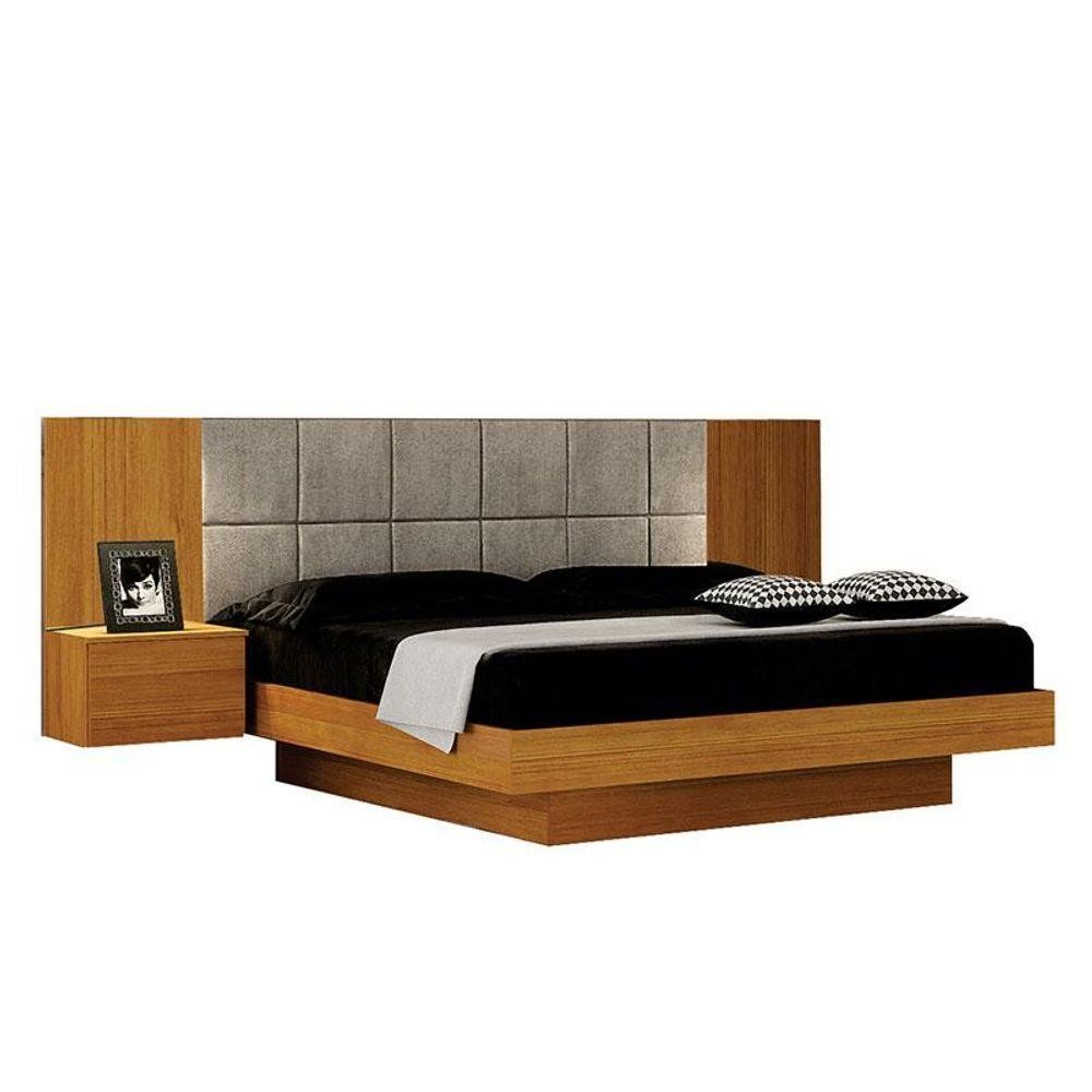 Cama De Casal Braga Queen Size Com Criado E Cabeceira Cinamomo Joli Palha - Leifer Móveis em Oferta na Shopee