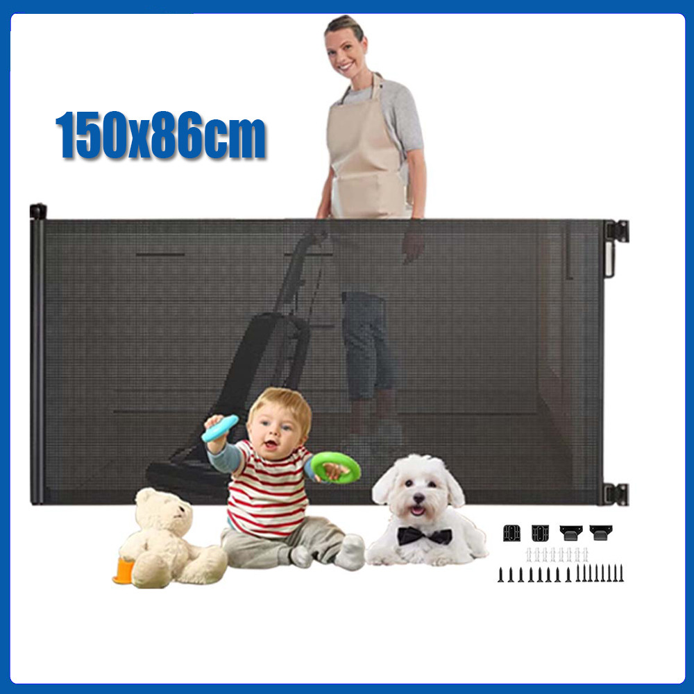 Tela de proteção retrátil para cachorro bebê cerca para interior de casa apartamento larg.1,5m trava segurança forro PVC