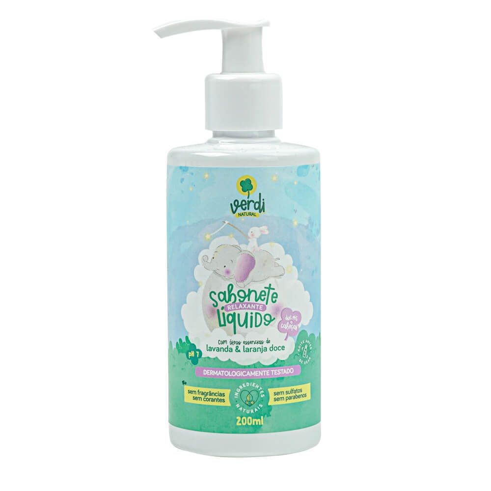 Sabonete Líquido e Shampoo Infantil Relaxante com Óleos Essenciais de Lavanda e Laranja Doce - Verdi Natural em Oferta na Shopee