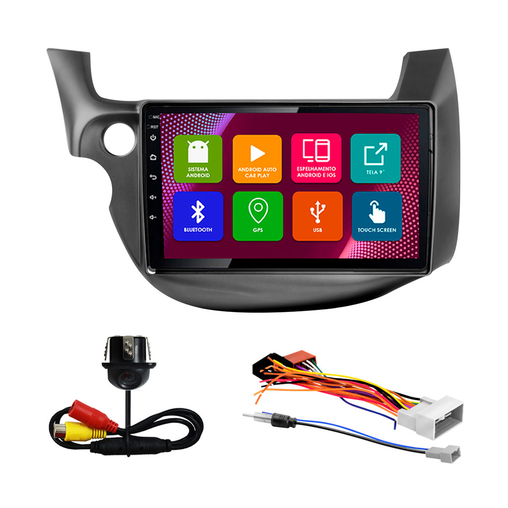 Kit Multimídia 10 Pol Fit 2009 2010 2011 2012 2013 Android 2Gb Ram 32Gb Flash Quad-Core 2 Din Grafite Wifi Gps Ips