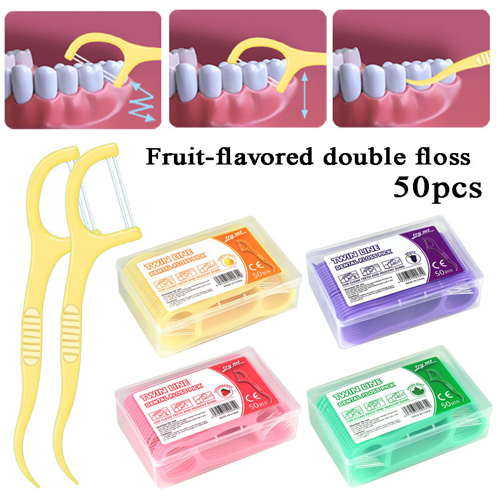 200 palitos de fio dental sabor frutas ultrafinos para limpeza bucal, pacote com 50 unidad...