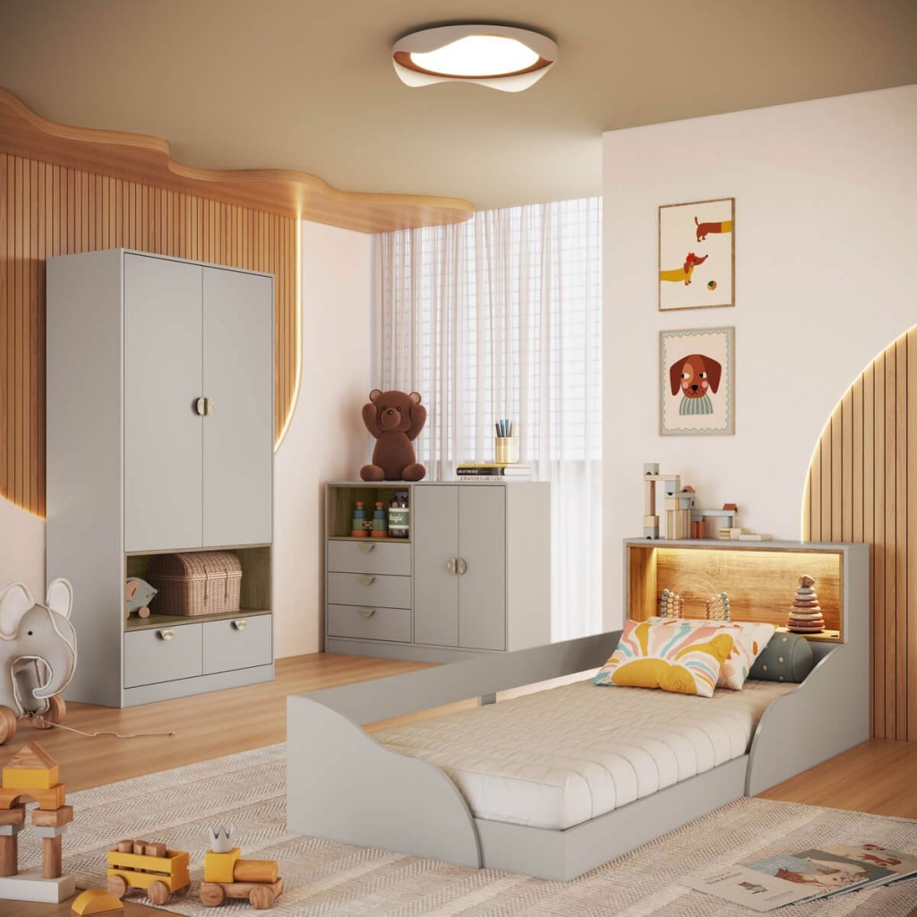 Quarto Infantil Completo Montessoriana Lille 4 Portas 5 Gavetas com Led Arenas - Art In Móveis em Oferta na Shopee