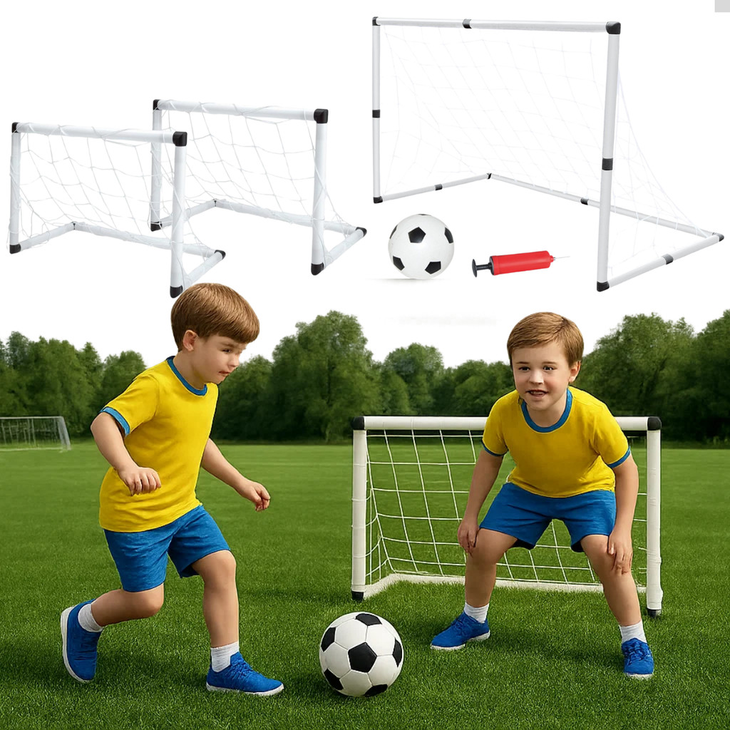 Trave De Gol Futebol Brinquedo Meninos Infantil 2 Em 1 Bola Rede Bomba Tamanho Grande e Pequeno