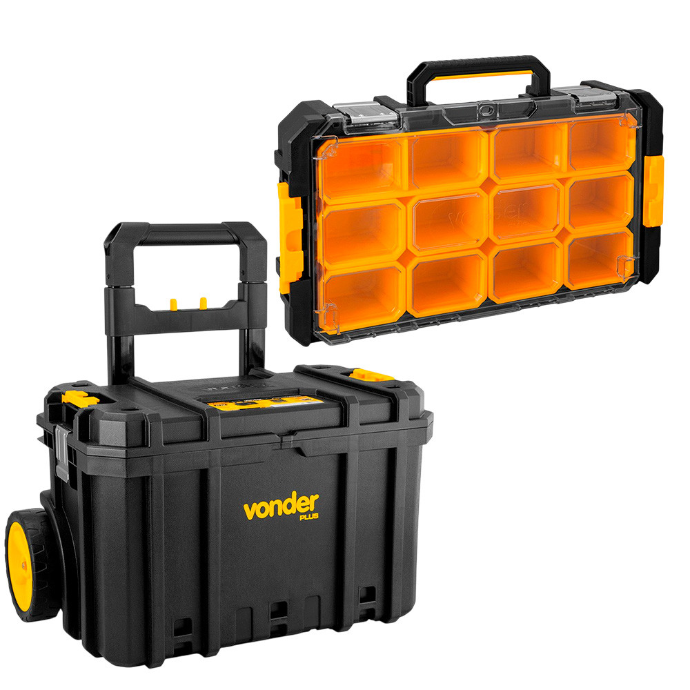 kit Caixa de Ferramentas Vonder CRV700 com Rodas + Organizador OPV700 com 12 Compartimentos