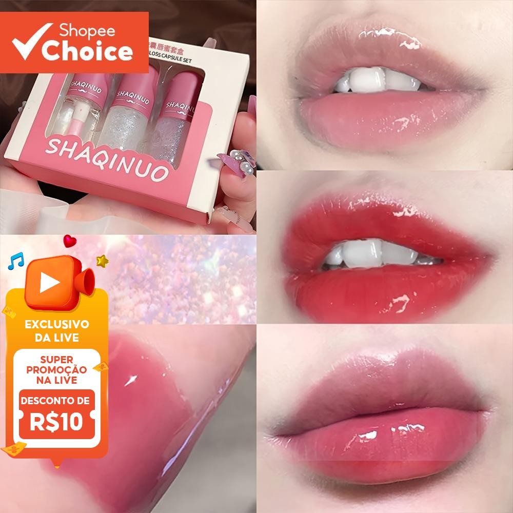 Kit De Esmalte Labial Water Glos , 3 Peças , Hidratante De Longa Duração , Bálsamo , Linha...