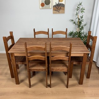 Jogo Mesa De Jantar 140x74 Com 6 Cadeiras Madeira Maciça em Oferta na Shopee