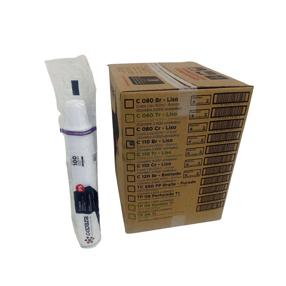 Copo de 110ml Liso Branco Copaza com 3.000 unidades indicado para bebidas quentes em Oferta na Shopee