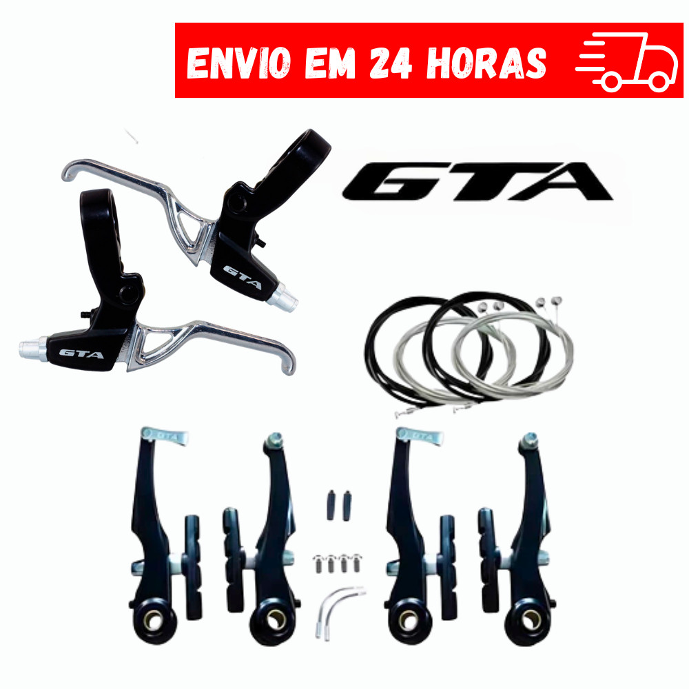 Kit Freio V-brake Para Bicicleta Bike Com Manete Alumínio Cabos Completo GTA