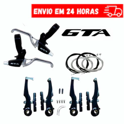 Kit Freio V-brake Para Bicicleta Bike Com Manete Alumínio E Cabos Completo GTA