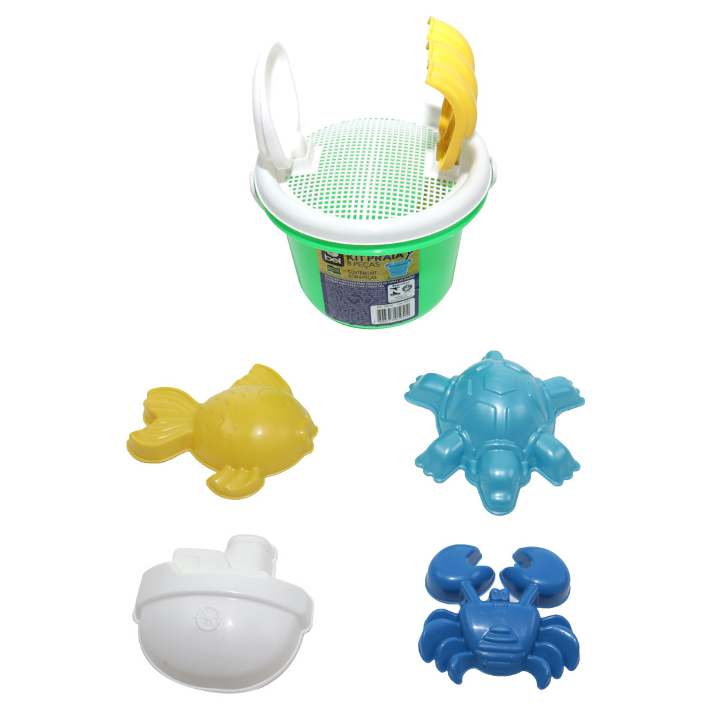 Detalhes do Kit Baldinho de Praia com 8 Peças Cores Sortidas Bel