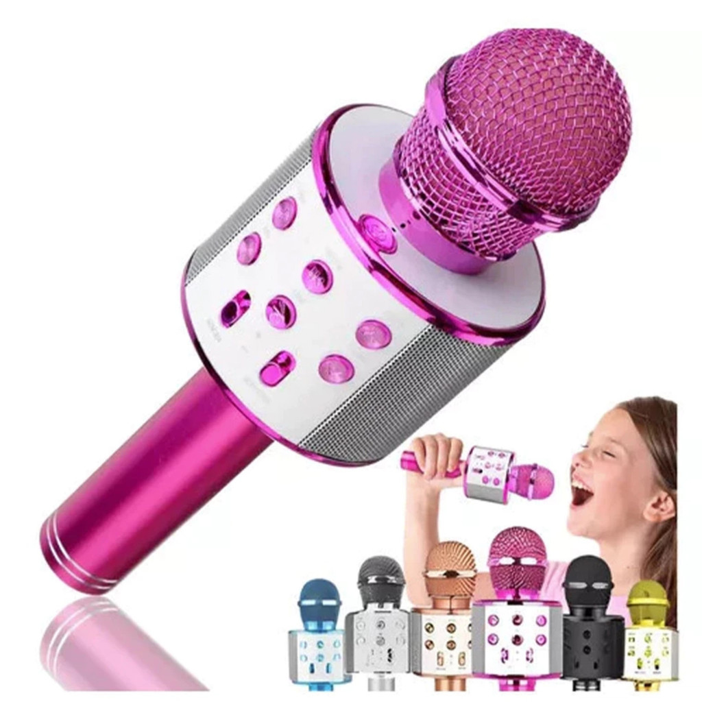 WS-858 - Microfone Infantil Karaoke Microfone Brinquedo Sem Fio Bluetooth