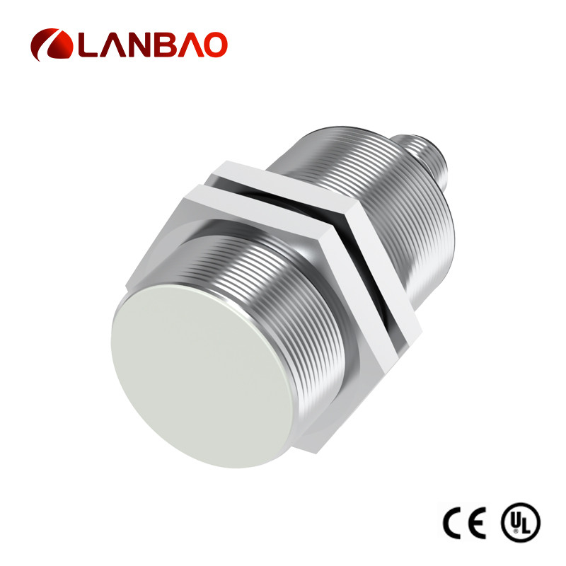 Sensor Indutivo NPN M30 Lanbao LR30XBF15DNRY-E2 NA+NF 10-30Vdc Conector M12 4 Pinos Sn 15mm com LED e Cabo 2m