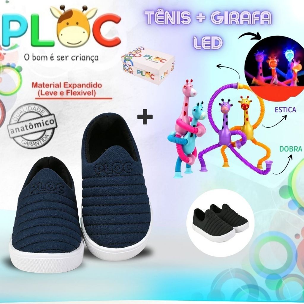Kit Divertido Ploc Iate - Tênis Iate + Girafa Ploc LED Estica e Puxa MENINO