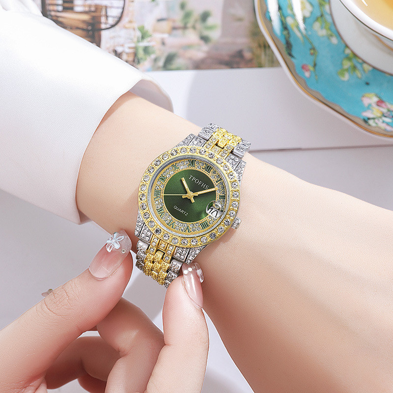 Relógio Feminino Com Pedras de Cristal- Estilo Premium, Combinado com Pedras de Água, Data, Caixa de Liga em Oferta na Shopee