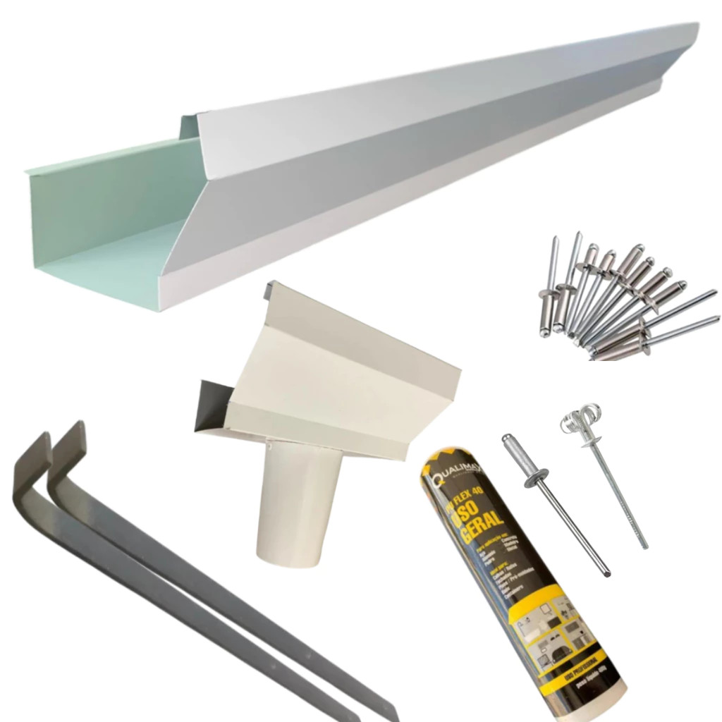 Kit Completo Pronto para Instalar Branca — Calha Beiral Corte 40 para Telha Eternit ou Fibrocimento