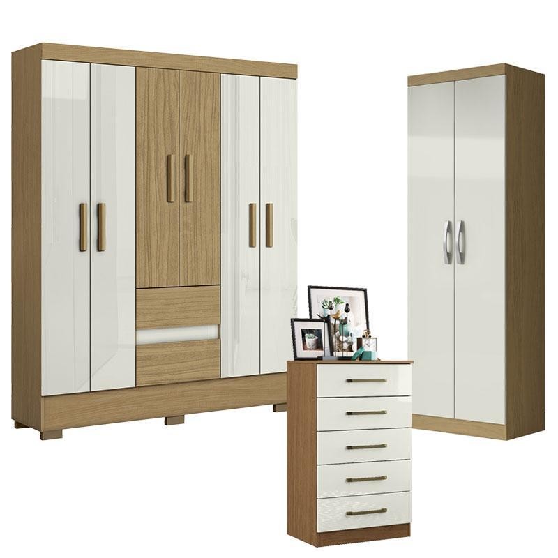 Guarda Roupa Casal Coimbra 2005138 com Armário Multiuso New 2000192 e Cômoda 2014140 Atacama Off White - Aramóveis em Oferta na Shopee