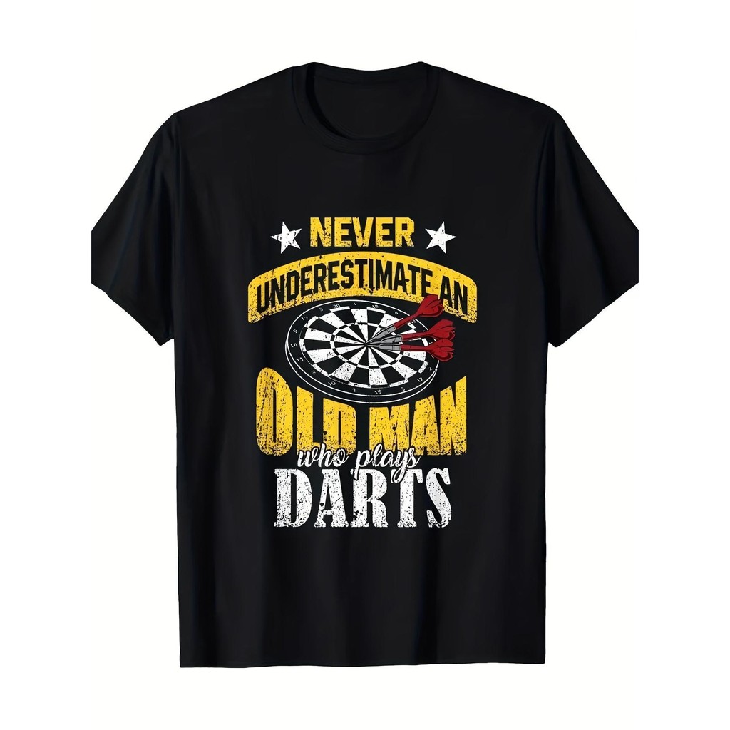 Camiseta Masculina Estampada Jovem 2025 Dart Players , Manga Curta Solta Casual Com Gola Redonda