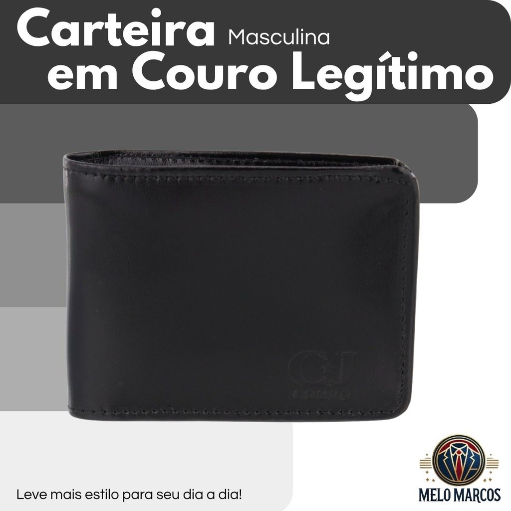 Carteira Masculina Couro 100% Legítimo Bovino Premium com Fecho de Pressão