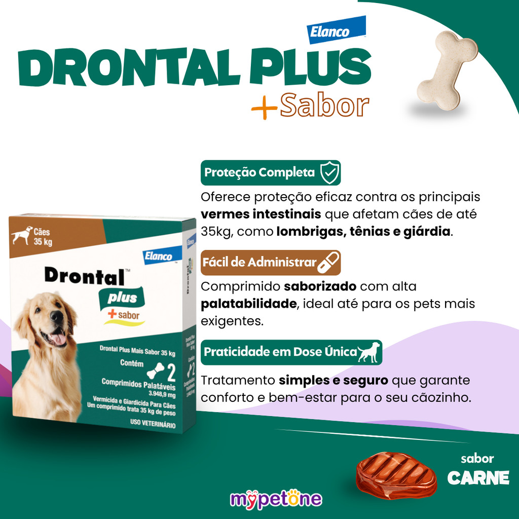 2 Vermífugo Drontal Plus Sabor Carne Cães 35Kg 2 Comprimidos · foto 2