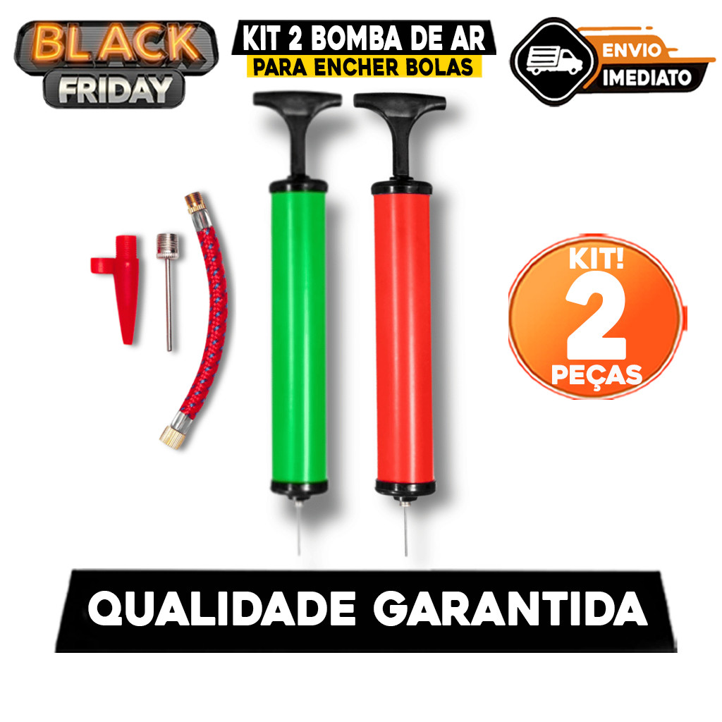 Kit 2 Bomba de Ar Manual 10 para Encher Bolas, Piscina, Boias | Mangueira e Bicos Inclusos