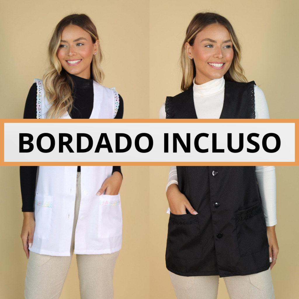 Avental Professora Bata bordado incluso