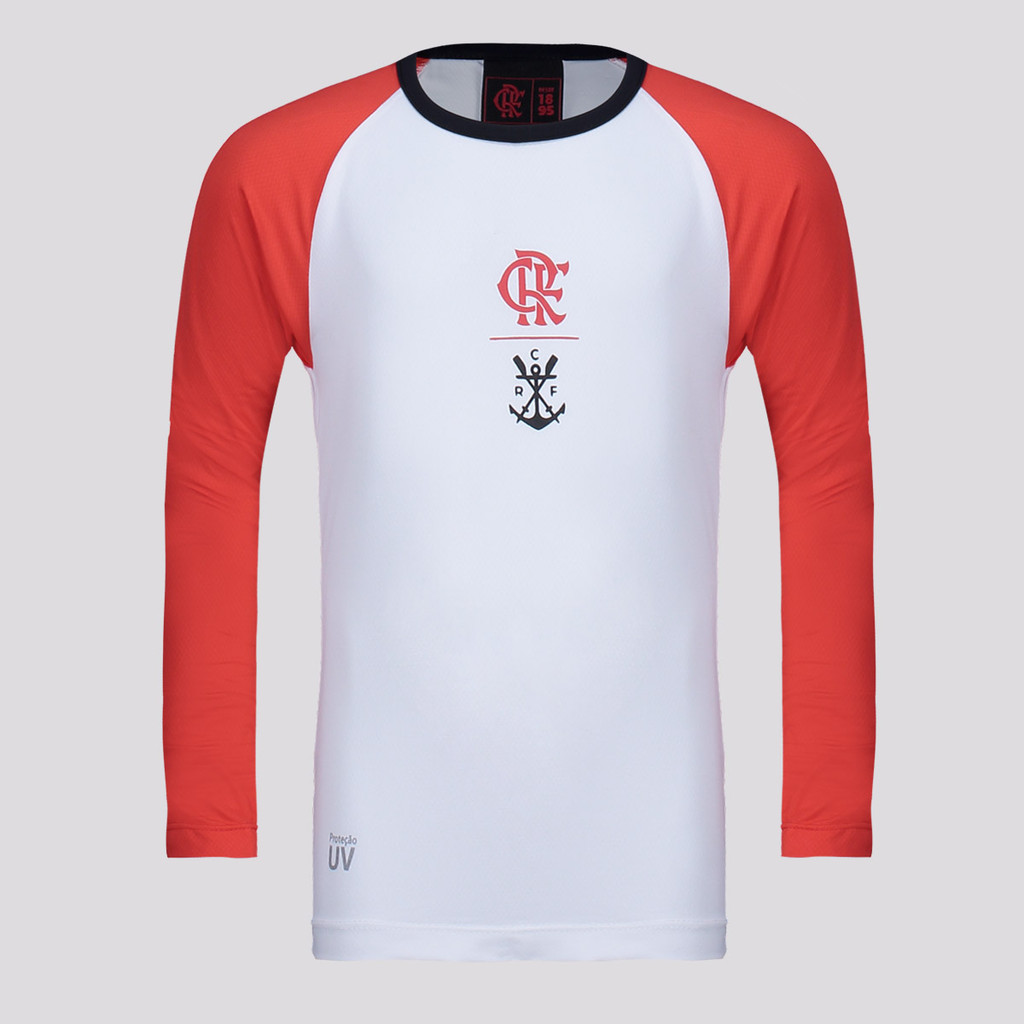 Camisa Flamengo Plaga Manga Longa Infantil Branca