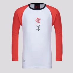Camisa Flamengo Plaga Manga Longa Infantil Branca