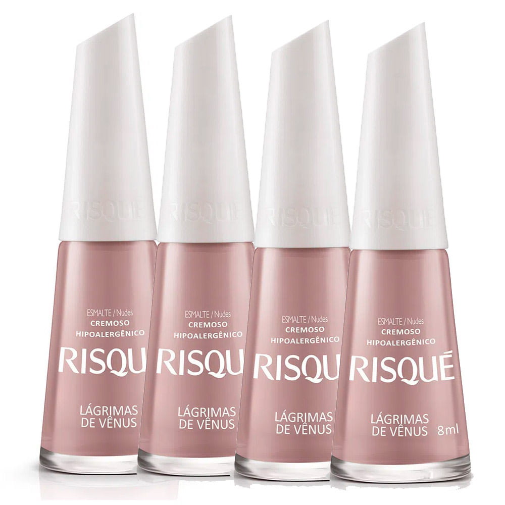 Esmalte Risqué Cor Lágrimas de Vênus Hipoalergênico 8ml | Kit com quatro unidades - Beauty