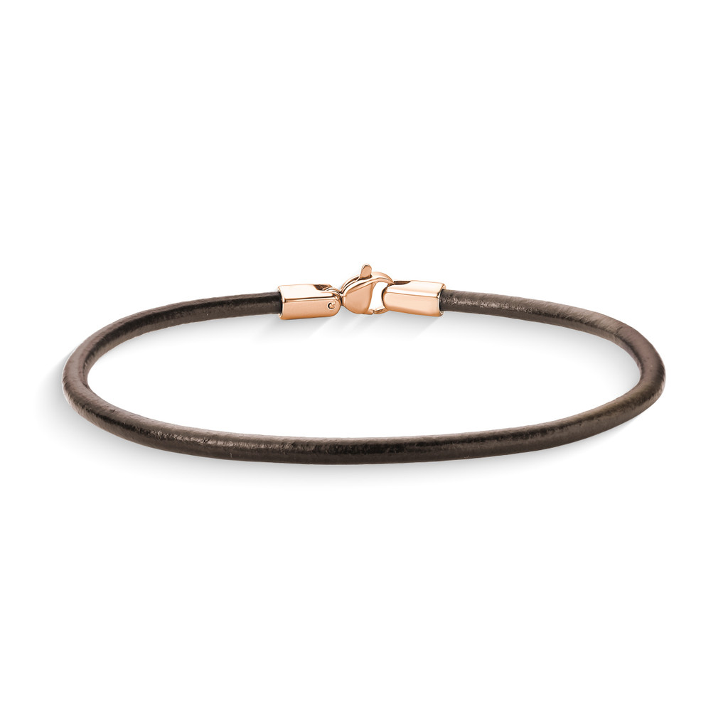 Pulseira de Slim Couro Marrom Masculina com Fecho Rosé Gold