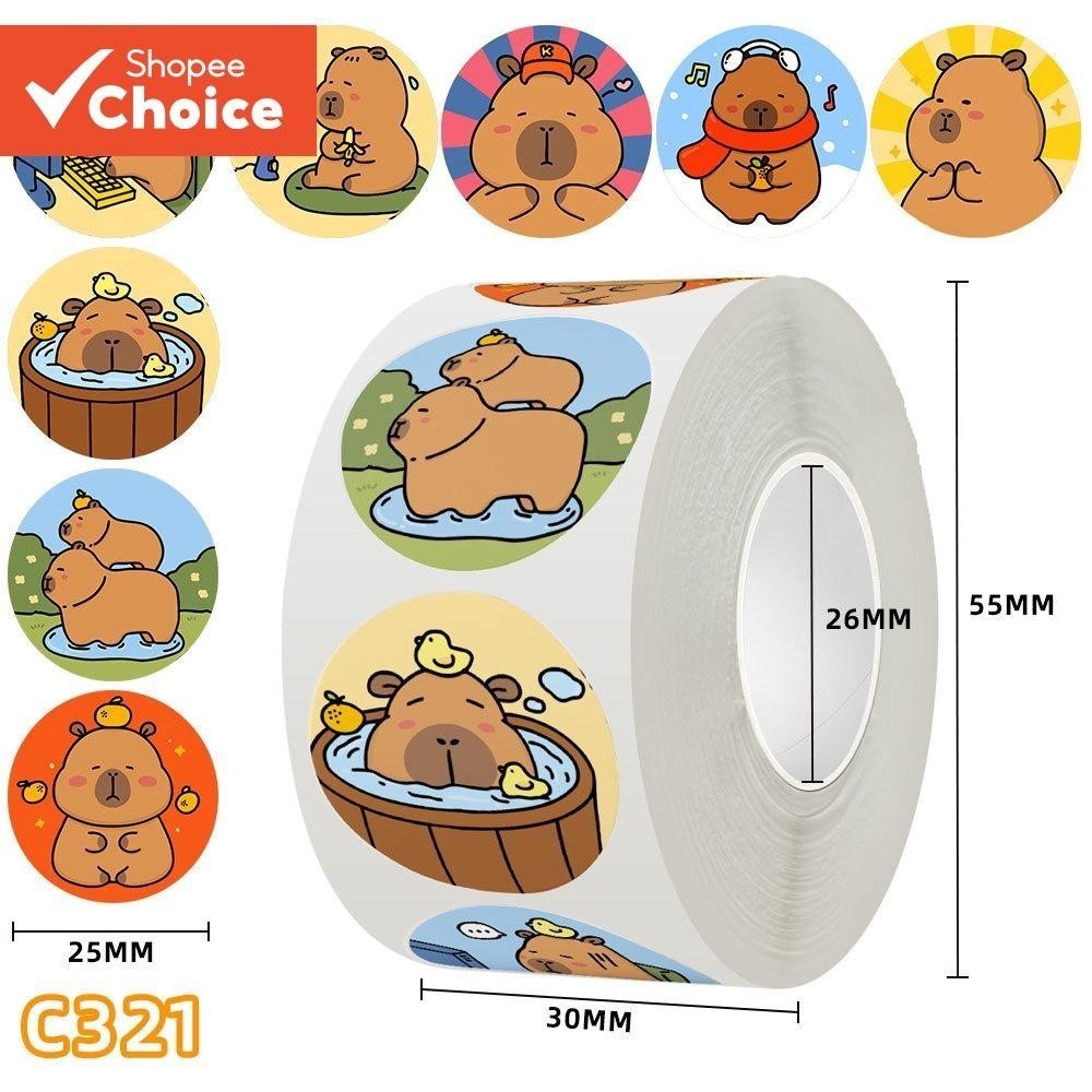 500PCS/Roll Cute Cartoon Gordura Capybara Adesivos para Capacete de Bicicleta LanLanStickersWorld