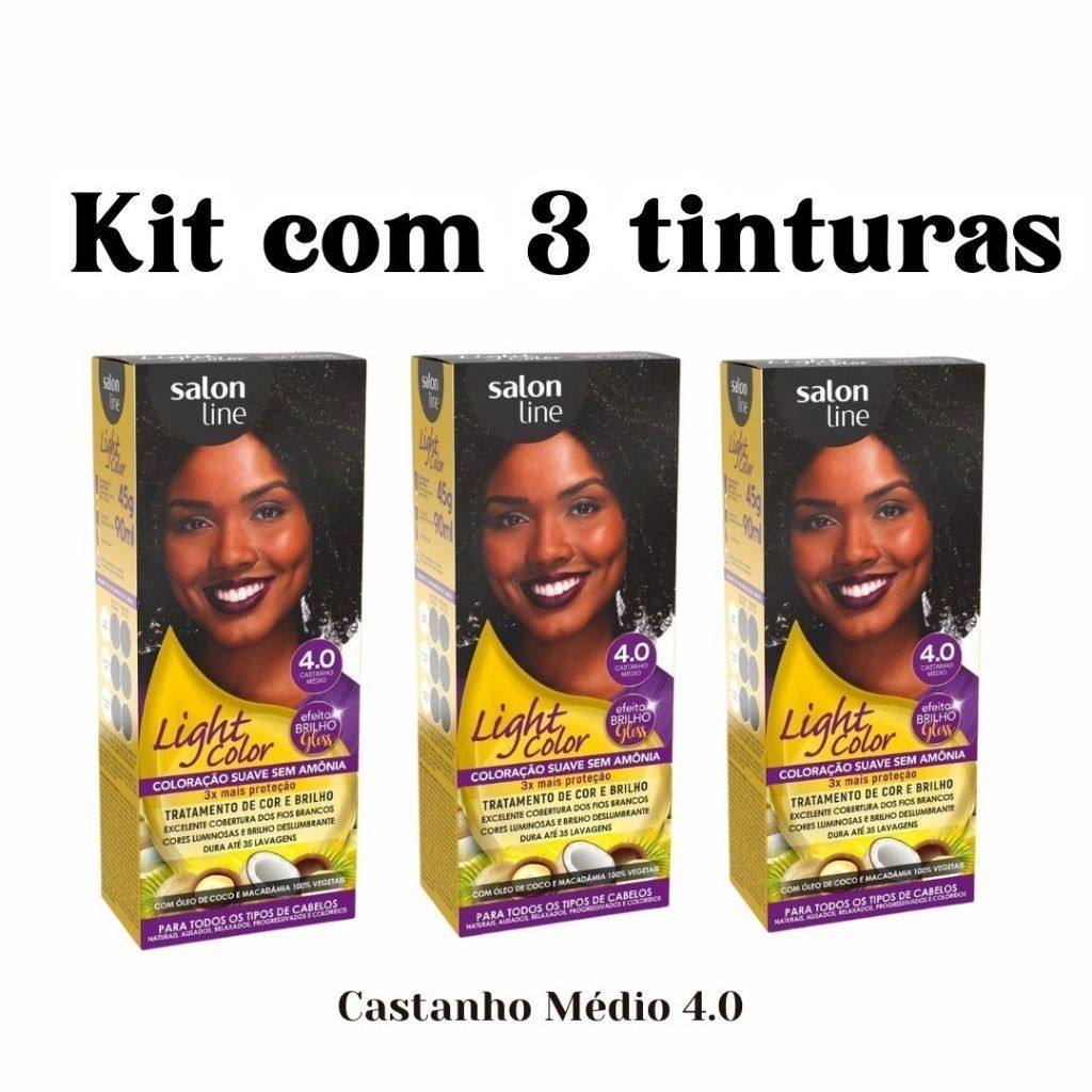 Kit Com 3 Coloração suave Light Color 4.0 Castanho Médio Salon Line