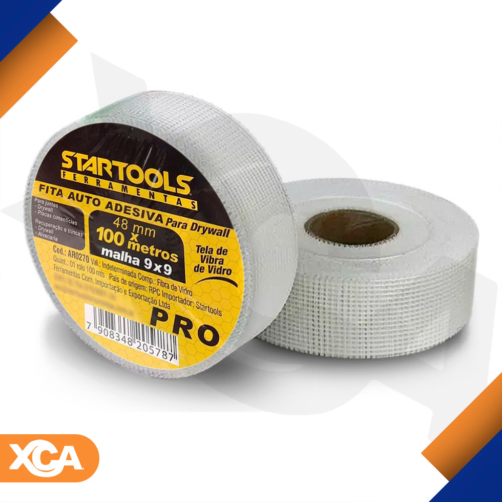 Drywall Fita Telada Gesso Adesiva Fibra Vidro Trinca Junta 100 Metros 48mm