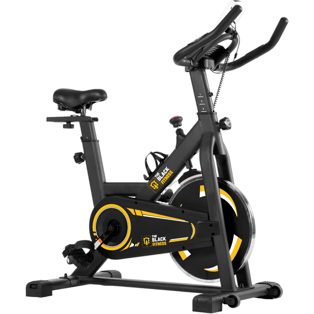 Bicicleta Ergométrica Spinning Mecanica 6kg Com Roda De Inércia Preto E Amarelo The Black Tools - Sports & Outdoors