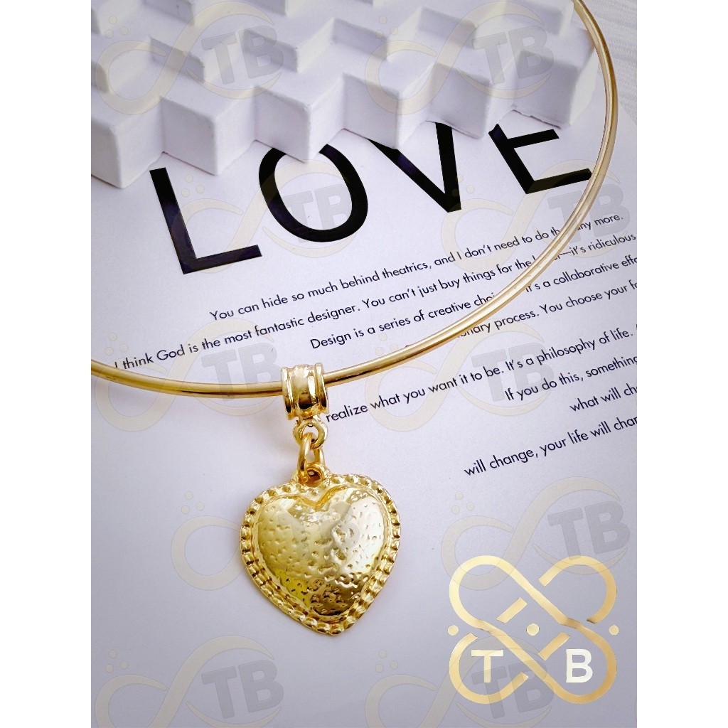 TB Acessórios Moda Colar Choker e Elo Aro Liso moda Feminina Pingente Coração De Ouro 18K Duas