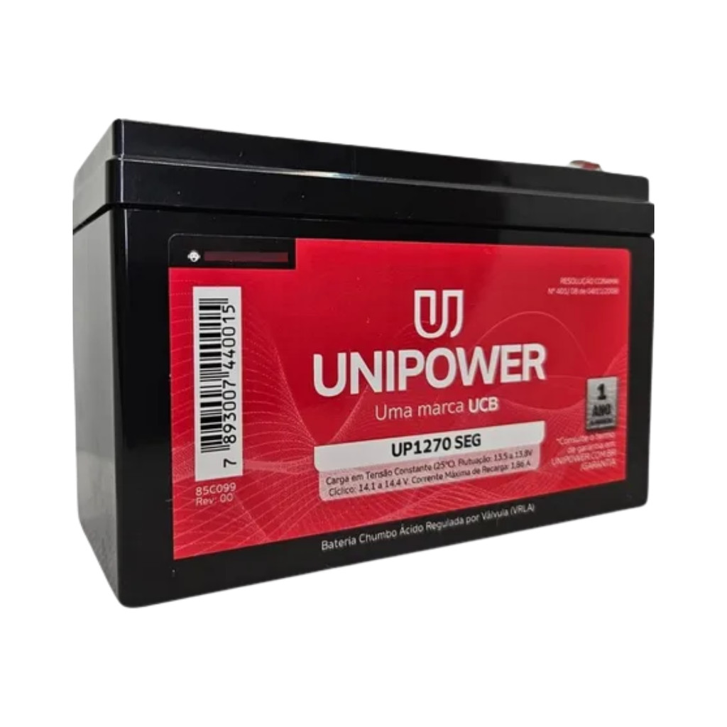 Bateria 12V 7A Selada p/ Nobreak Alarmes Cerca Unipower