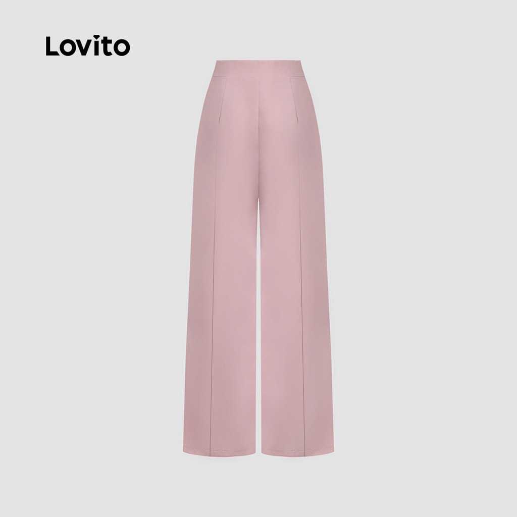 Detalhes do Lovito Calça Elegante Lisa Simples Primavera/Verão Cinza Rosa Para Mulheres L135A2D059