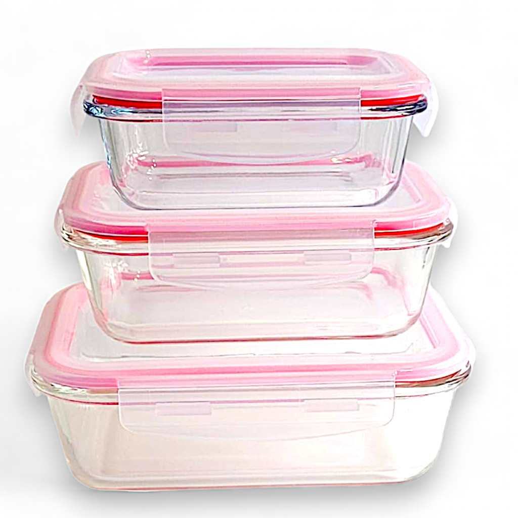 Potes de vidro Hermético Marmita kit com 3 Refratário 370/640/1050ml