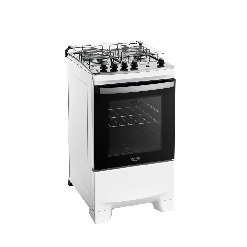 Fogão 4 Bocas a Gás Dako Supreme com Mesa de Inox e Forno 60L Branco Bivolt - Home Appliances