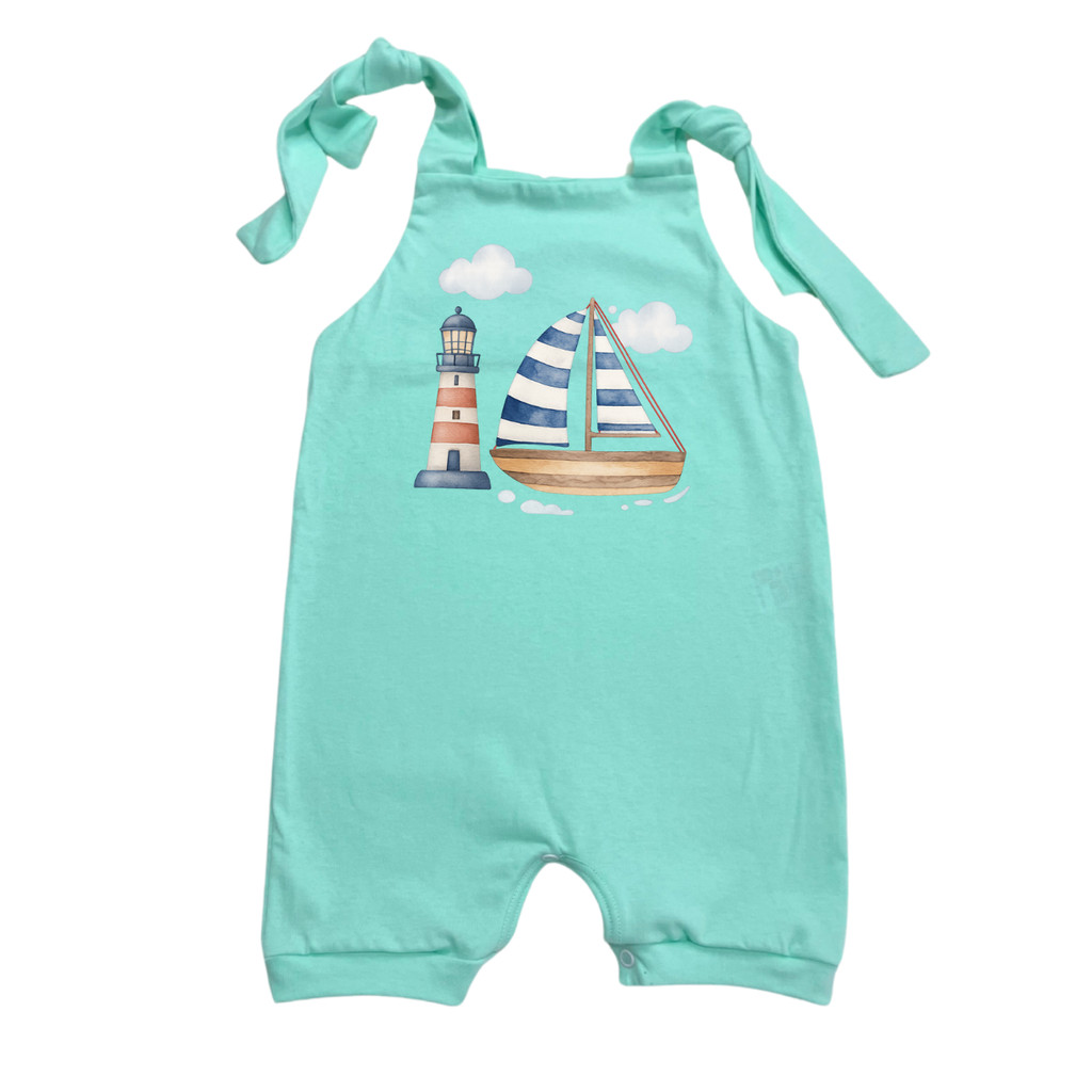 Jardineira Curta Estampada Algodão Bebê Roupas Infantis Marinheiro Mesversário Fundo do Mar
