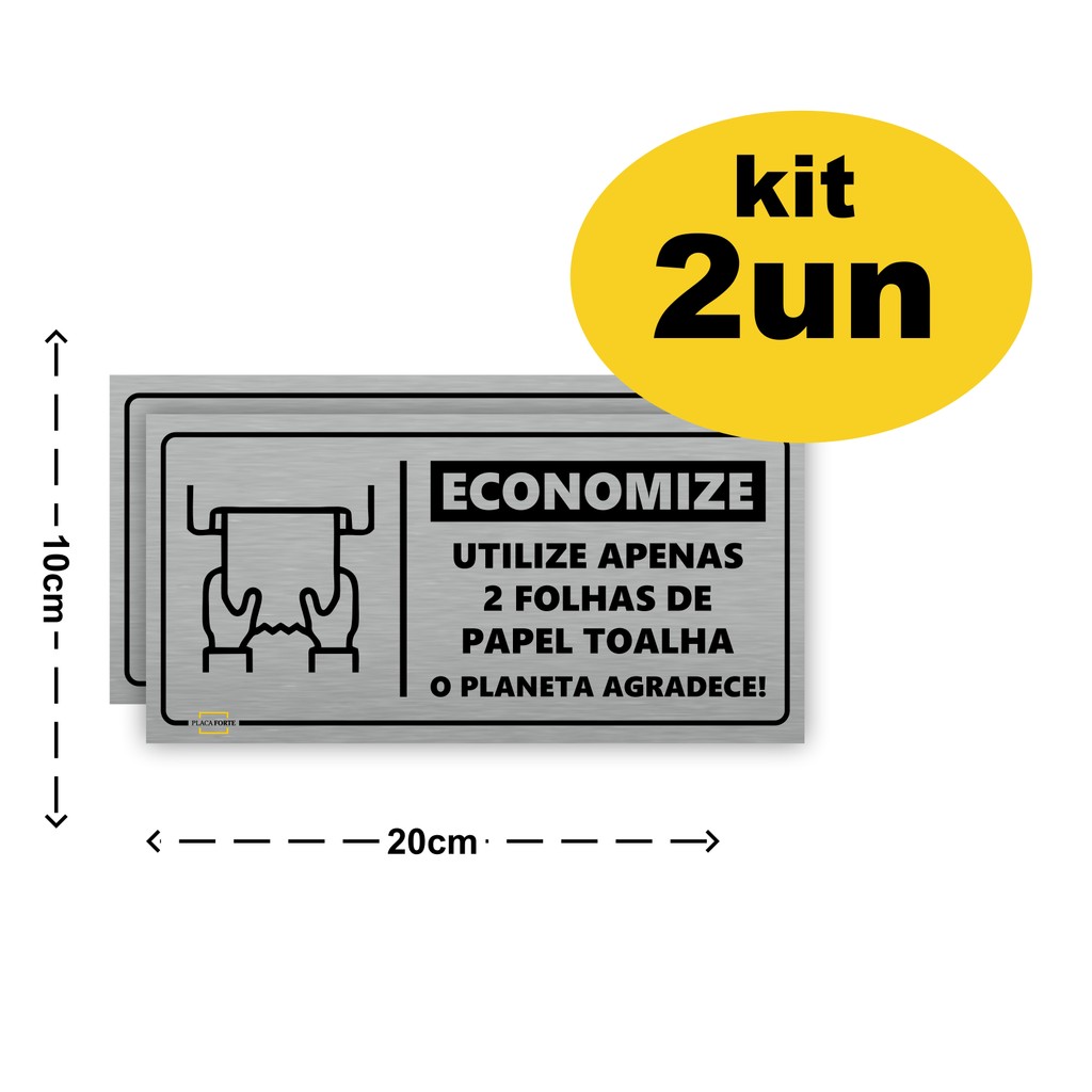 2 Placas de Sinalização Banheiro Economize Utilize 2 Folhas de Papel Toalha 20x10cm Vários Modelos
