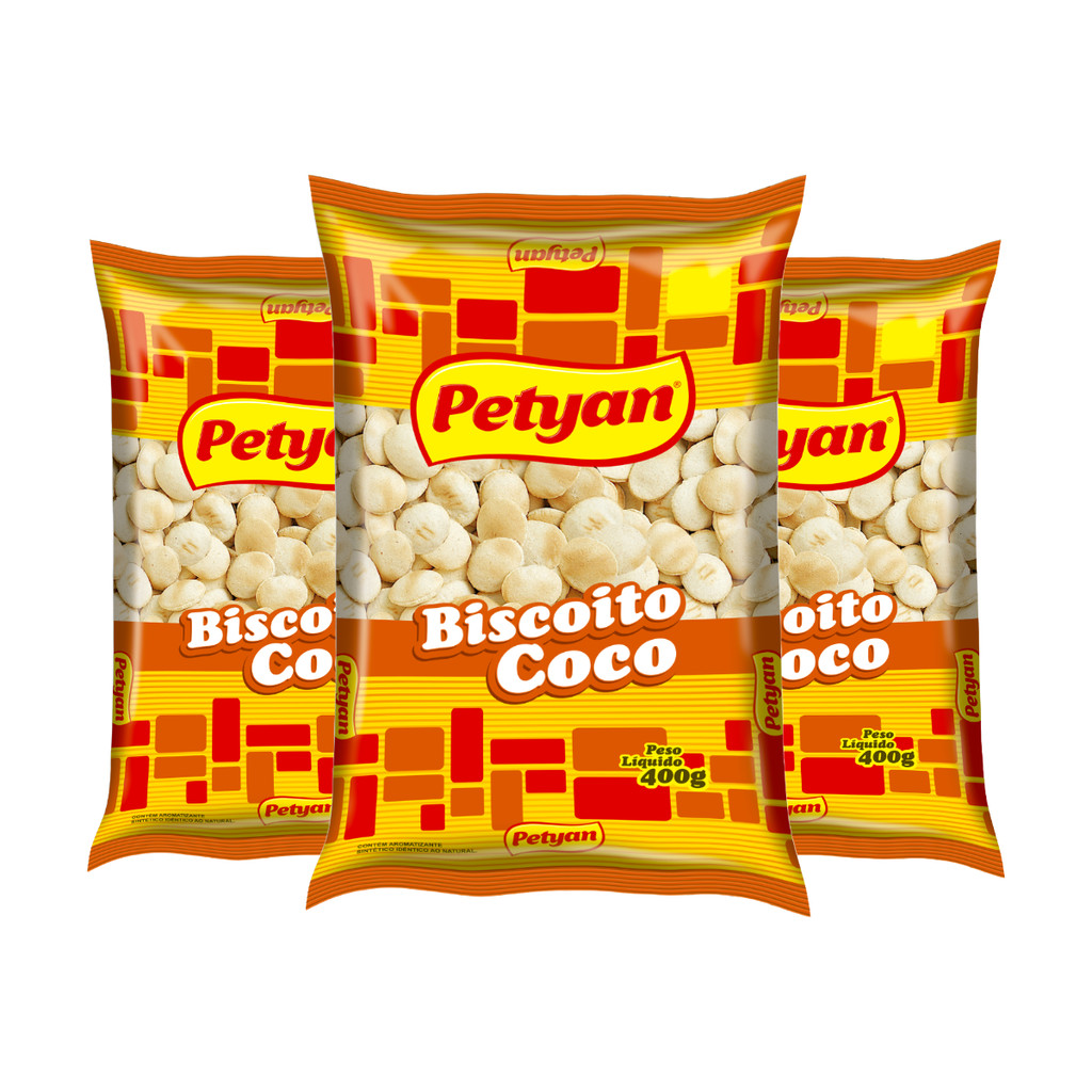 3 Pacotes de Biscoito Coco 400g PETYAN em Oferta na Shopee
