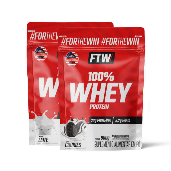 Kit  100% Whey 900gr Refil Cookies e Leite FTW - Health