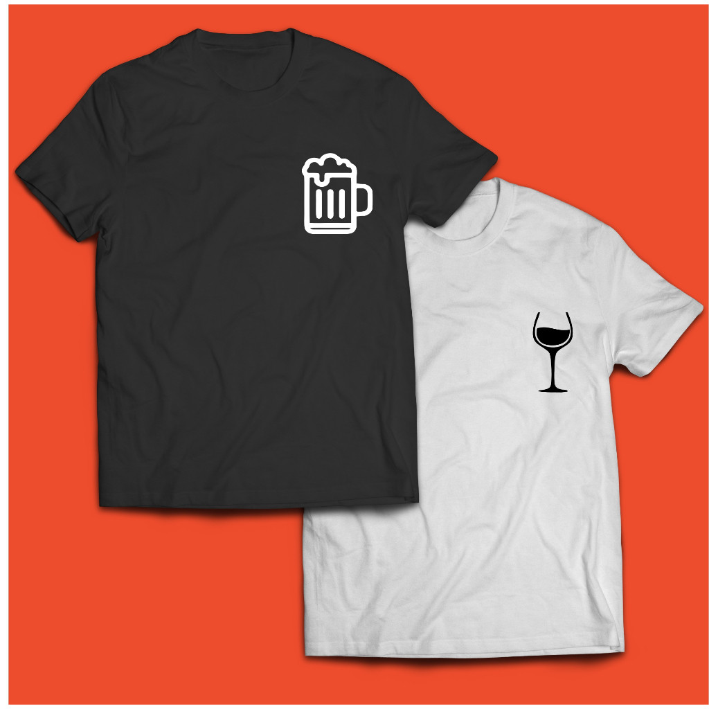 Kit Conjunto com 2 Camisetas de Casal - Dia dos Namorados - Opostos Bebida Chopp Cerveja Taça Vinho