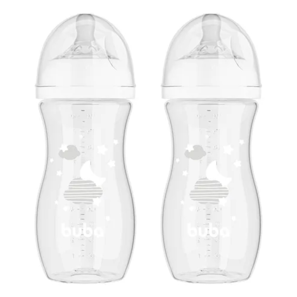 KIT C/ 2 MAMADEIRAS EASY FLOW NUVEM BRANCA 330ML +4 MESES - BUBA em Oferta na Shopee