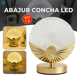 Luminária Abajur Concha de Cristal Luxuoso Dourado Led Moderno 3 Tons de Luz via USB Bivolt