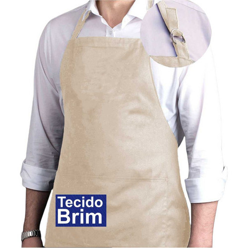 Kit 2 Aventais Brim C/ Bolso Churrasqueiro Churrasco Chef Garçon Bege